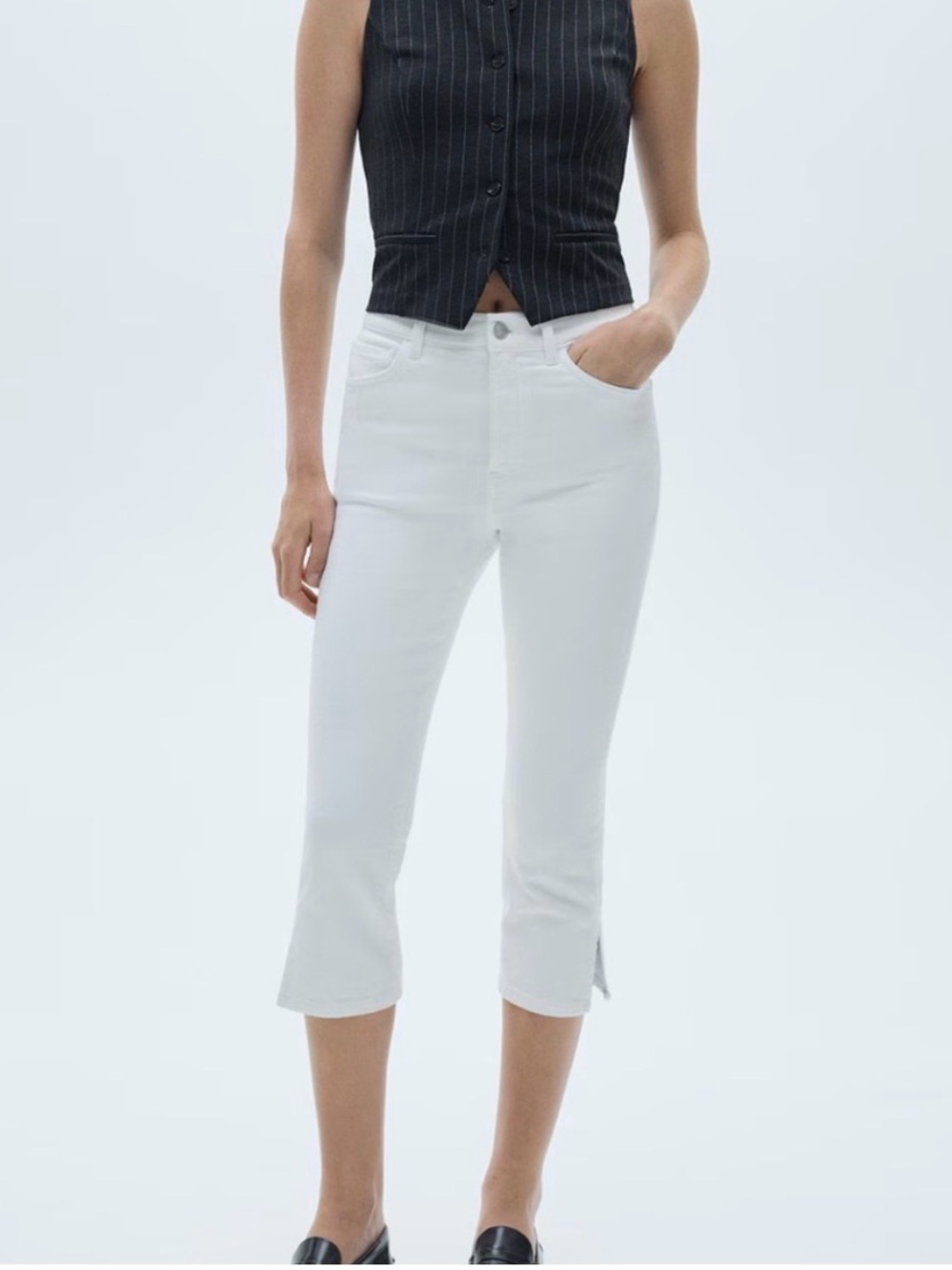 Mango High-Rise White Slim-Fit Capri Jeans NWT
